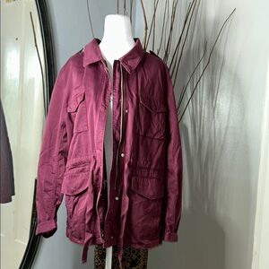 LOFT Red Military Field Jacket with Collared Neckline